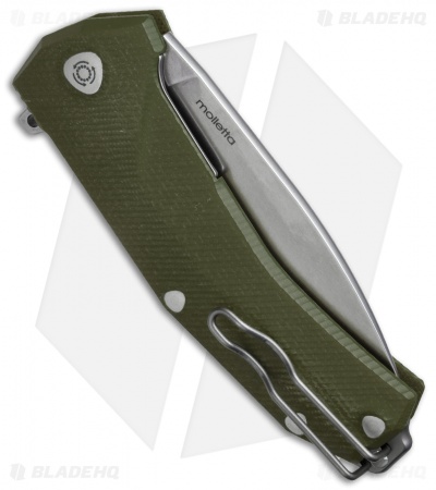 LionSteel KUR Flipper Knife OD Green G10 (3.43" Stonewash)