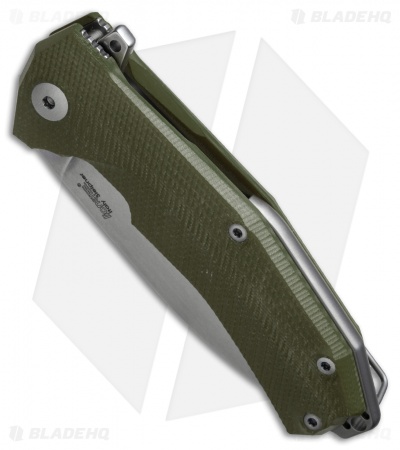 LionSteel KUR Flipper Knife OD Green G10 (3.43" Stonewash)