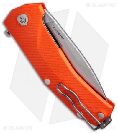 LionSteel KUR Flipper Knife Orange G10 (3.43" Stonewash)