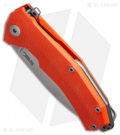 LionSteel KUR Flipper Knife Orange G10 (3.43" Stonewash)