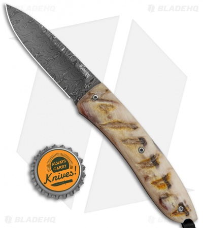 LionSteel Opera Gentleman's Lock Back Knife Ram Horn (2.875" Damascus)