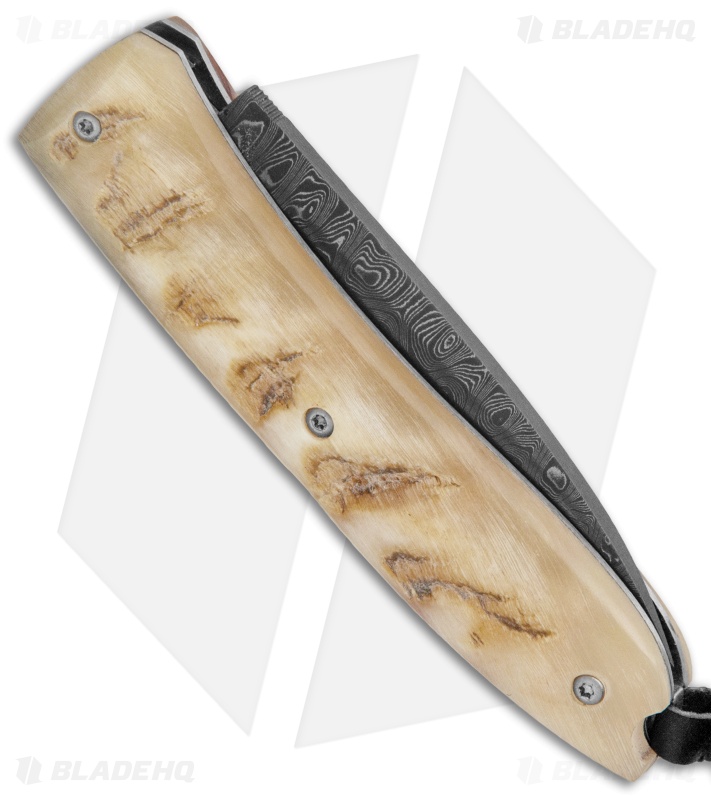 LionSteel Opera Gentleman's Lock Back Knife Ram Horn (2.875" Damascus)