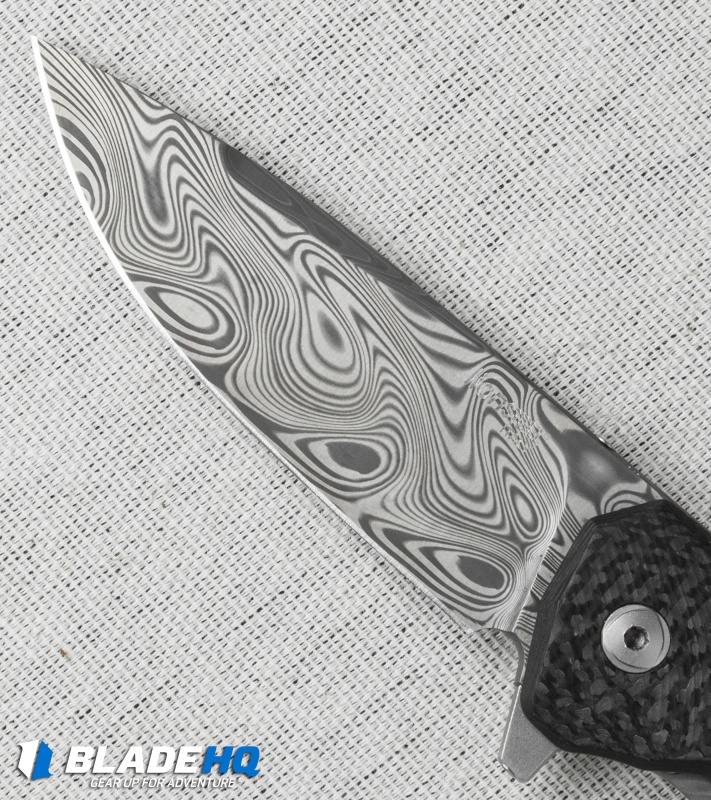 LionSteel Three Rapid Exchange Flipper Knife Carbon Fiber (2.8" Damascus) TREDT