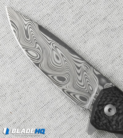 LionSteel Three Rapid Exchange Flipper Knife Carbon Fiber (2.8" Damascus) TREDT