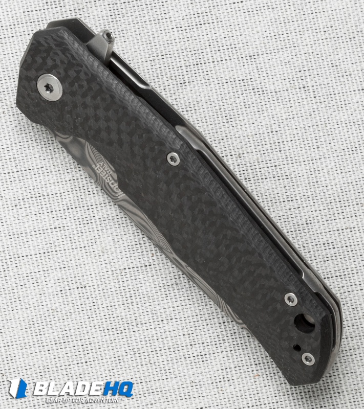 LionSteel Three Rapid Exchange Flipper Knife Carbon Fiber (2.8" Damascus) TREDT