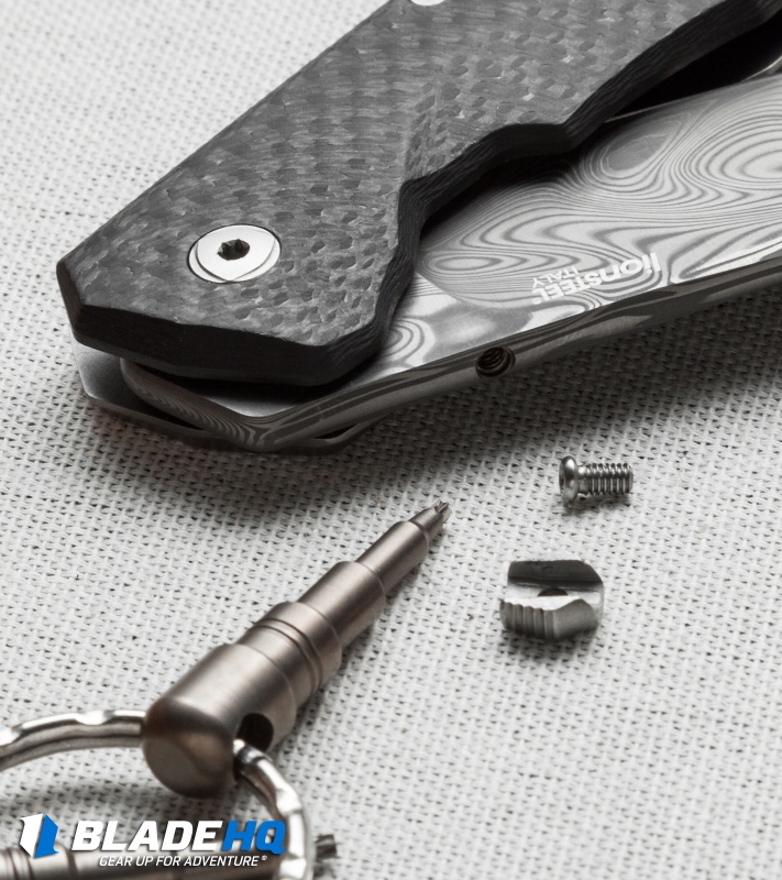 LionSteel Three Rapid Exchange Flipper Knife Carbon Fiber (2.8" Damascus) TREDT