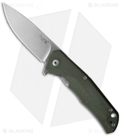 LionSteel TRE Flipper Frame Lock Knife Green G-10 (2.9" Stonewash)