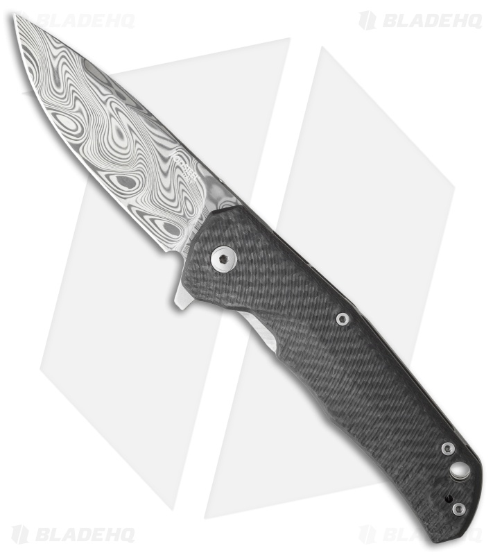 LionSteel Three Rapid Exchange Flipper Knife Carbon Fiber (2.8" Damascus) TREDT