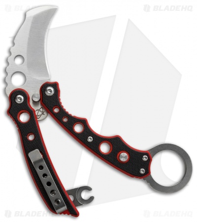 Mantis Vuja De Balisong Karambit Crossover Knife Black/Red G-10 (2" Satin)