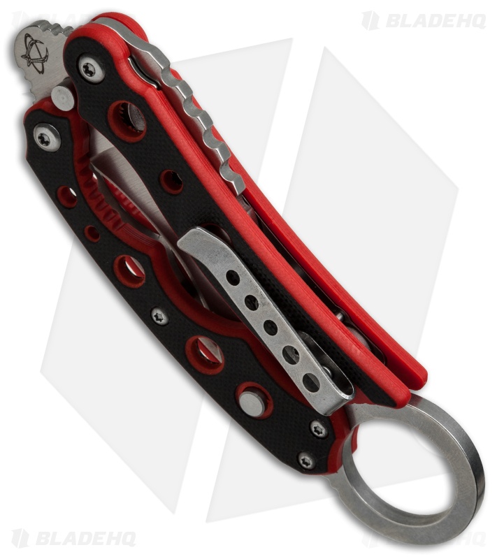 Mantis Vuja De Balisong Karambit Crossover Knife Black/Red G-10 (2" Satin)