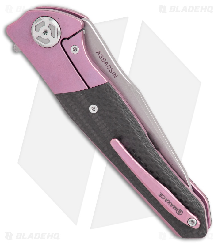 Maxace Dwemer Assassin Liner Lock Knife Carbon Fiber/ Purple Ti (3.8" Stonewash)