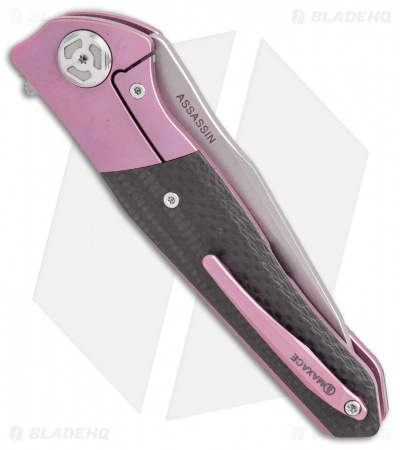 Maxace Dwemer Assassin Liner Lock Knife Carbon Fiber/ Purple Ti (3.8" Stonewash)