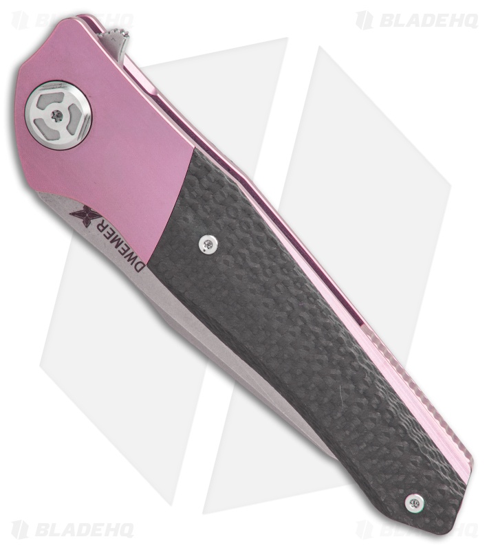 Maxace Dwemer Assassin Liner Lock Knife Carbon Fiber/ Purple Ti (3.8" Stonewash)