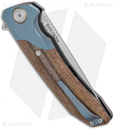 Maxace Knives Goliath 2.0 Liner Lock Knife Micarta/Blue Titanium (4.5" Satin)