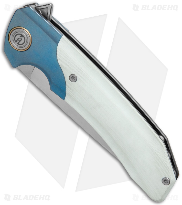 Maxace Knives Goliath 2.0 Liner Lock Knife White G10/ Blue Titanium (4.5" Satin)