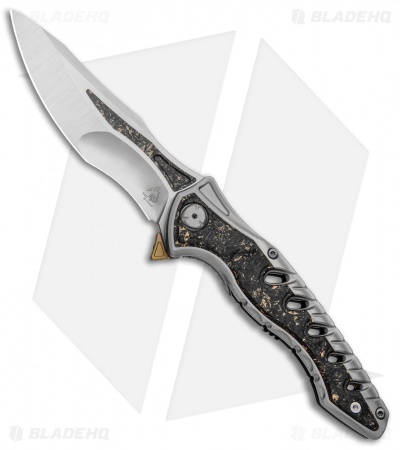 Maxace Knives Hive Frame Lock Knife Gold Marble CF (4.25" Satin w/ CF Inlay)