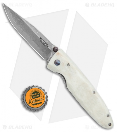 Mcusta Classic Wave Clip Point Liner Lock Knife White Corian (3.4" Damascus) 