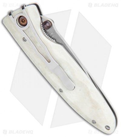 Mcusta Classic Wave Clip Point Liner Lock Knife White Corian (3.4" Damascus) 