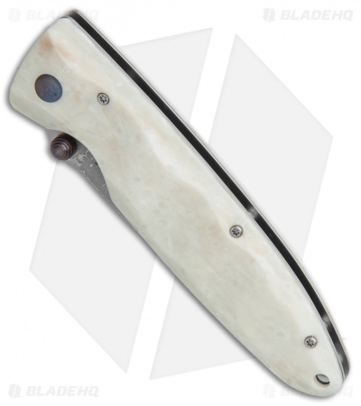 Mcusta Classic Wave Clip Point Liner Lock Knife White Corian (3.4" Damascus) 