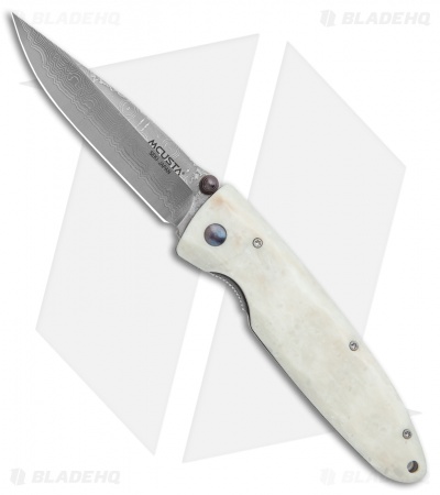 Mcusta Classic Wave Clip Point Liner Lock Knife White Corian (3.4" Damascus) 