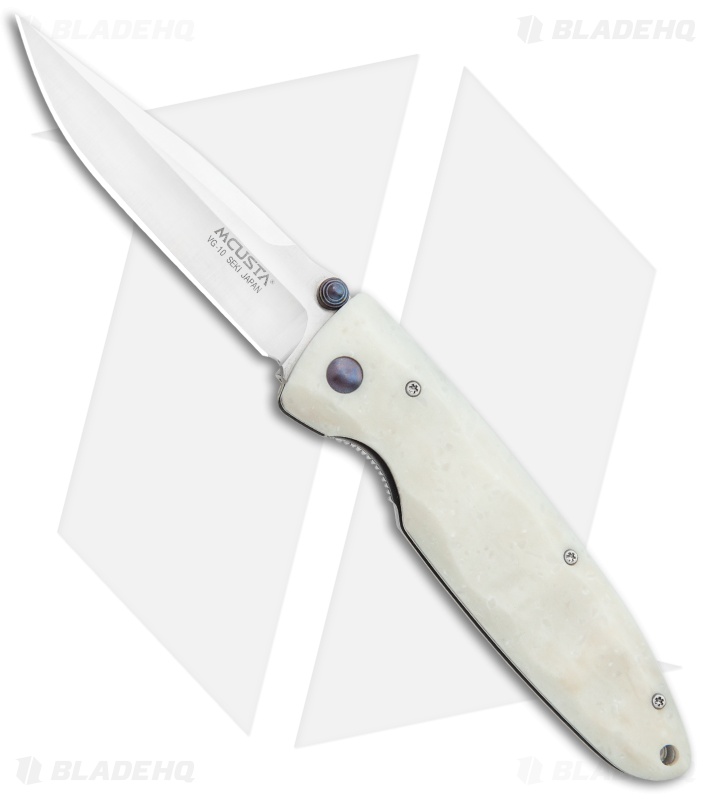 Mcusta Classic Wave Liner Lock Knife White Corian  (3.4" Satin) MC-0019V
