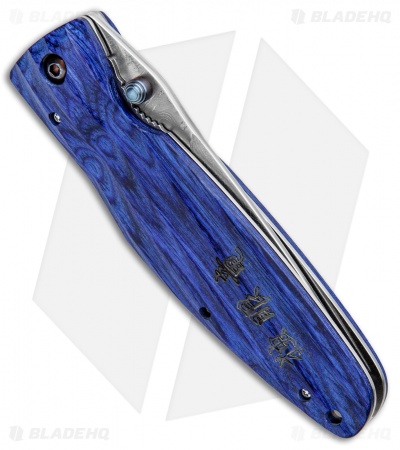 Mcusta Date Masamune Liner Lock Knife Blue Pakkawood (3.63" Damascus) MC-0186D