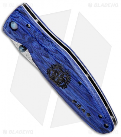 Mcusta Date Masamune Liner Lock Knife Blue Pakkawood (3.63" Damascus) MC-0186D