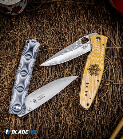 Mcusta Minari Liner Lock Knife Bamboo Pattern Black/Blue (3.375" Satin)