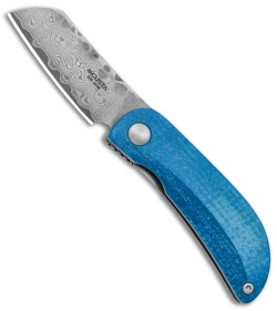 Mcusta Petit Front Flipper Knife Black/Blue Micarta (1.9" Damascus)