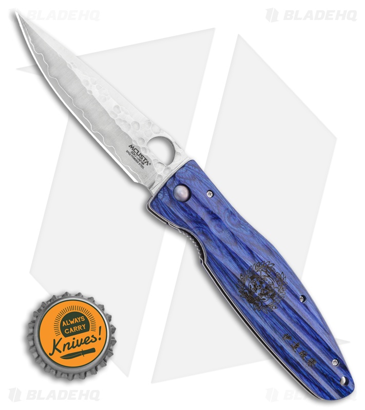 Mcusta Sengoku Liner Lock Knife Blue Pakkawood (3.75" Hammered)