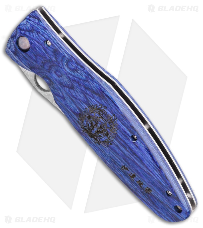 Mcusta Sengoku Liner Lock Knife Blue Pakkawood (3.75" Hammered)