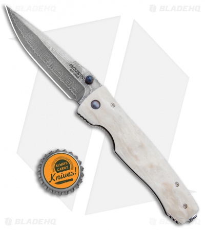 Mcusta Elite Drop Point Liner Lock Knife White Corian (3.625" Damascus) 