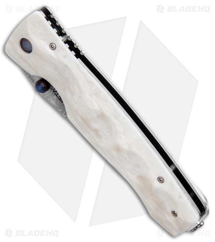 Mcusta Elite Drop Point Liner Lock Knife White Corian (3.625" Damascus) 