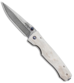 Mcusta Elite Drop Point Liner Lock Knife White Corian (3.625" Damascus) 