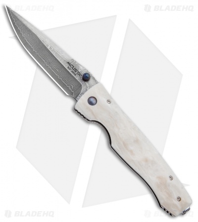 Mcusta Elite Drop Point Liner Lock Knife White Corian (3.625" Damascus) 