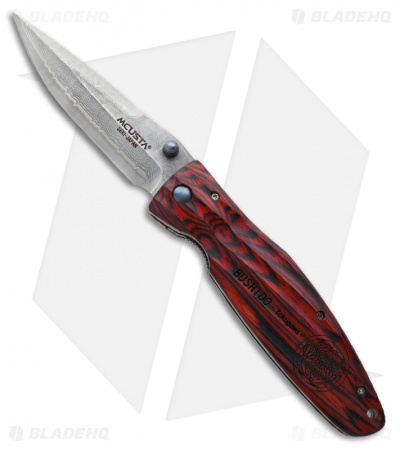 Mcusta Tokugawa Liner Lock Knife Staminawood (3.75" Damascus) MC-0183D