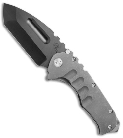 Medford Praetorian T Frame Lock Knife Tumbled Ti w/Short Clip (3.75" Black) MKT