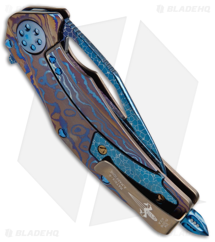 Marfione Custom Mini Matrix R Flipper Knife MokuTi (3.25" Nebula Damascus)