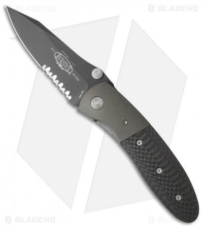 Microtech LCC Gray Ti/CF Clip Point Black 154CM Serr