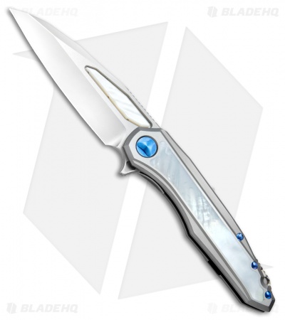 Marfione Custom Knives Super Sigil Flipper Knife Mother of Pearl (3.5" Mirror)