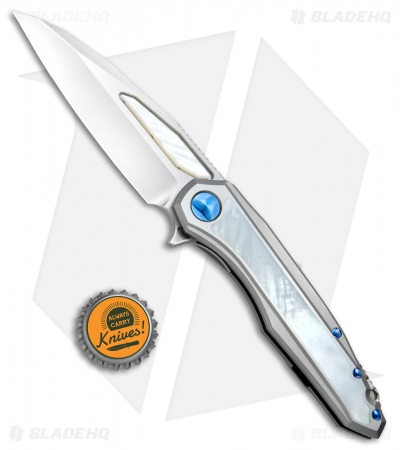 Marfione Custom Knives Super Sigil Flipper Knife Mother of Pearl (3.5" Mirror)