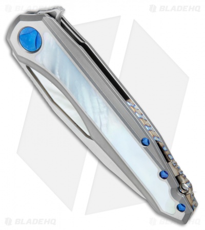Marfione Custom Knives Super Sigil Flipper Knife Mother of Pearl (3.5" Mirror)
