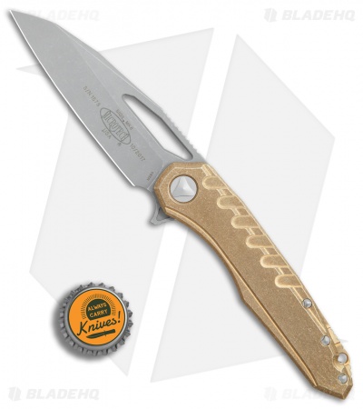 Microtech Sigil MK6 Frame Lock Knife Brass w/Damascus Insert (3.75