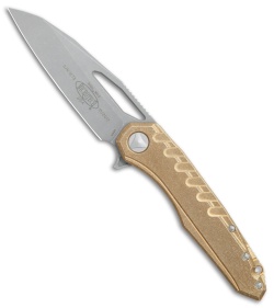 Microtech Sigil MK6 Frame Lock Knife Brass w/Damascus Insert (3.75" Apocalyptic)