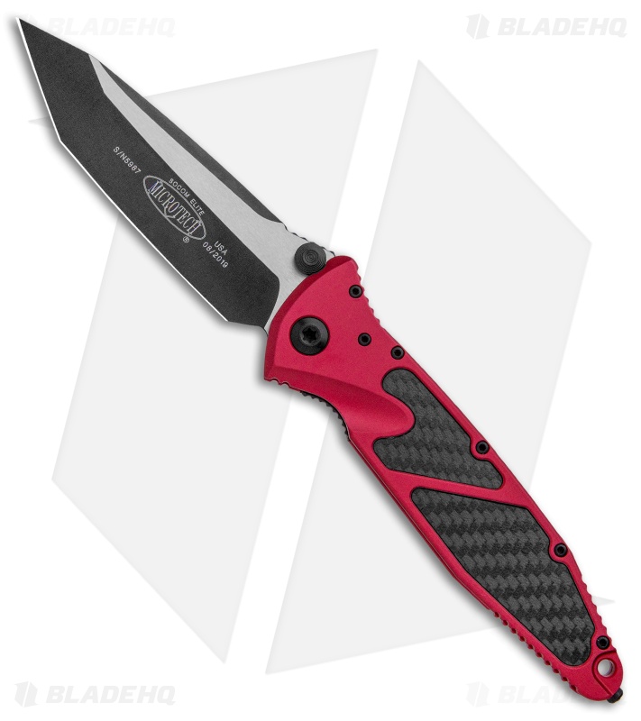 Microtech Socom Elite | Tanto Manual Knife | Red/Carbon Fiber