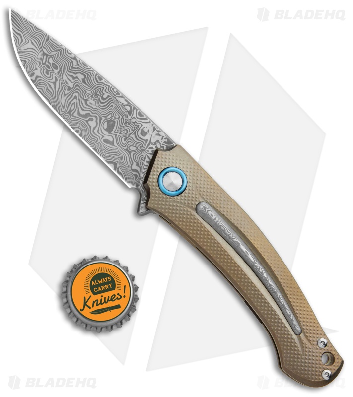 MKM Burnley Arvenis Frame Lock Flipper Knife Bronze Titanium (3.35" Damasteel)