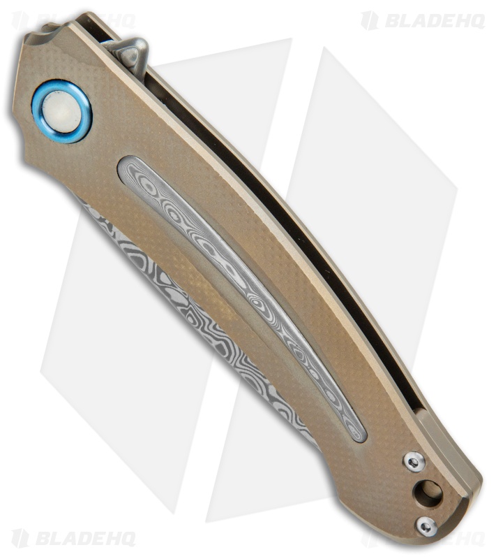 MKM Burnley Arvenis Frame Lock Flipper Knife Bronze Titanium (3.35" Damasteel)