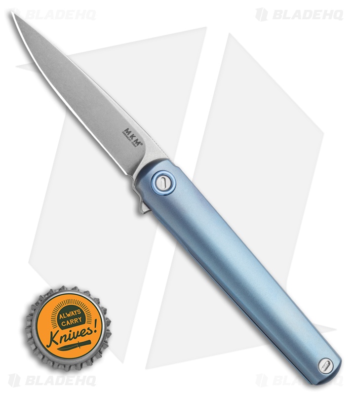 MKM Zieba Flame Frame Lock Knife | Drop Point | Blue Anodized Titanium