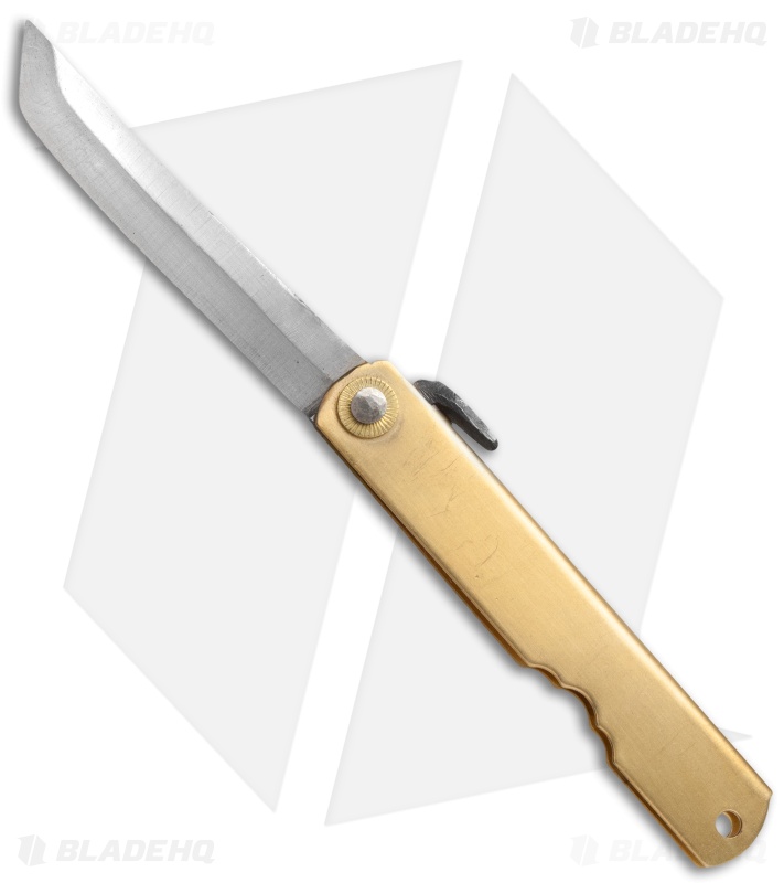 Nagao Higonokami Tanto Friction Folder 100mm Brass (3" Shirogami) HIGO 13BR