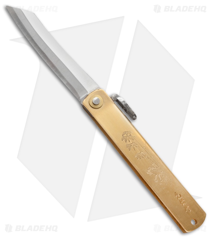 Nagao Higonokami Friction Folder Brass (3.75" Aogami) HIGO 15BR